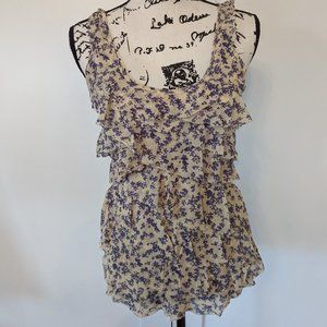 Express Beige & Floral Ruffle Tiered Tank - Med